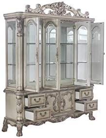 Vintage Bone White Lighted 6-Door Curio Cabinet with Glass Shelves