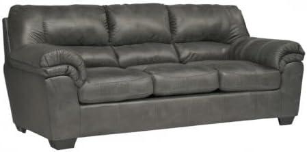 Signature Design by Ashley Bladen Contemporary Faux Leather & Wood Sofa in Gray