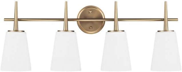 Modern Brass Finish Four-Light Bathroom Vanity Fixture