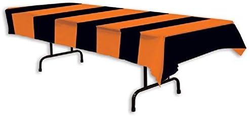 Orange and Black Striped Plastic Rectangular Table Cover