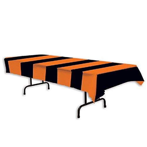 Orange and Black Striped Plastic Rectangular Table Cover