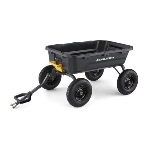 Gorilla Carts Heavy Duty 12 Cubic Foot Poly Yard Dump Cart, Garden Wheelbarrow Wagon with Pneumatic Flat Free Tires for Outdoor Lawn Utility, Black