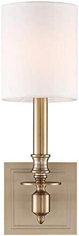 Aged Brass Dimmable Sconce with White Silk Shade