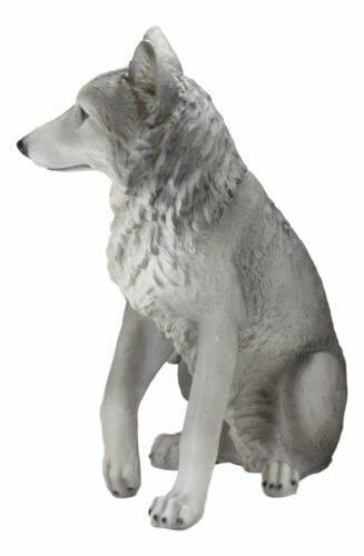 Ebros Large Dakota Wildlife Sitting Alpha Gray Wolf Statue 20.5" H