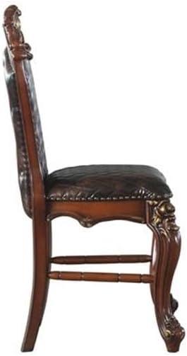 2pc 22" Picardy PU Counter Height Barstools Honey Oak - Acme Furniture: Button-Tufted, Nailhead Trim