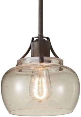 Rustic Iron Mini Pendant with Clear Seeded Glass Shade