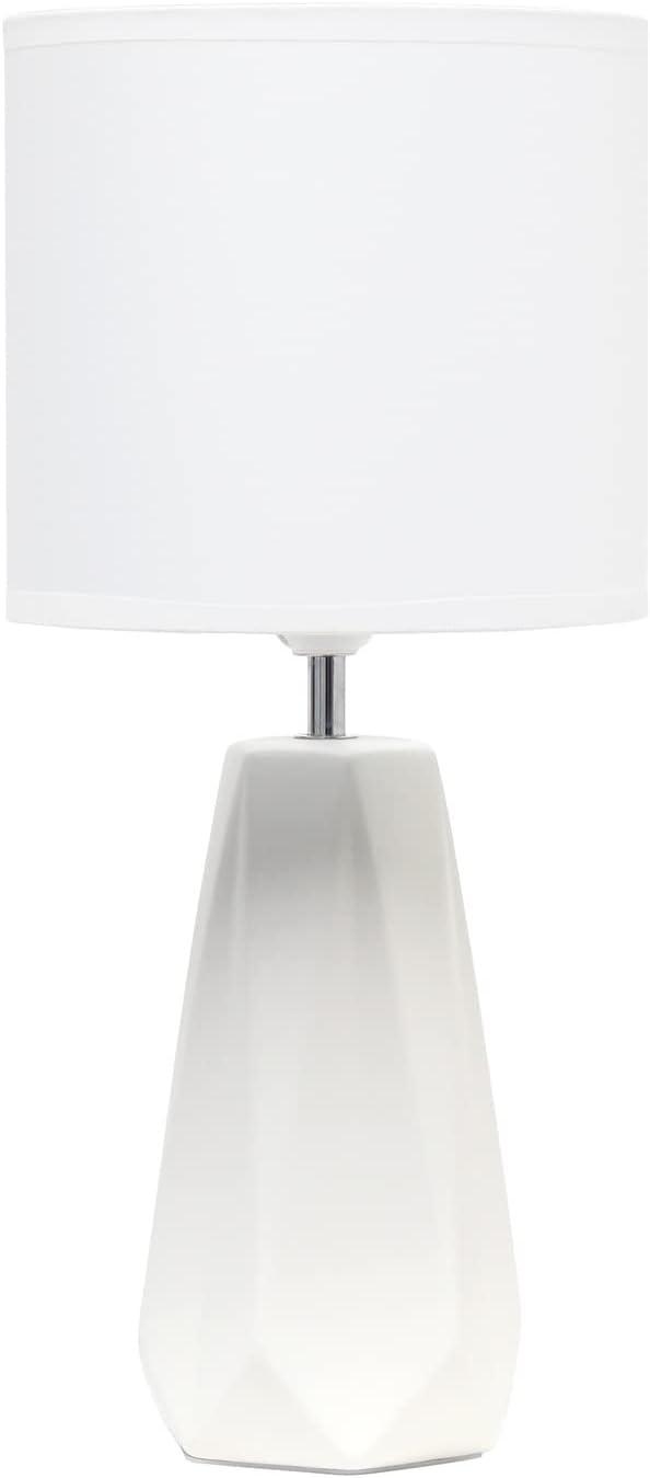 White Ceramic Geometric Nightstand Lamp with Barrel Shade