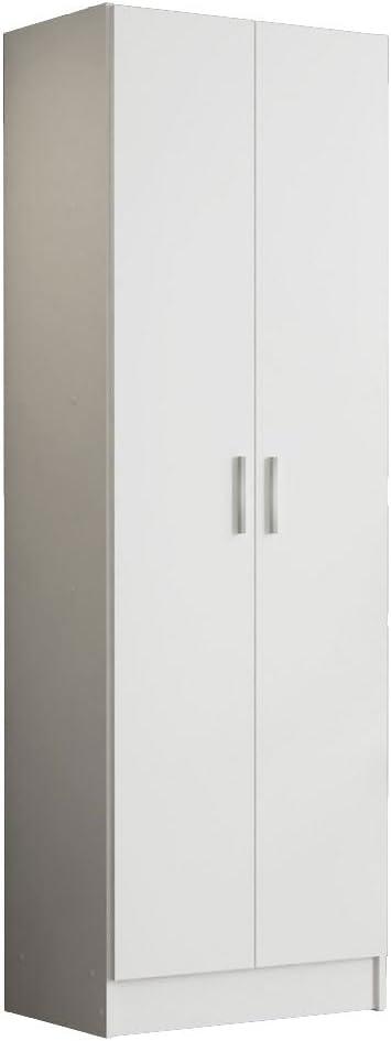 Madesa Pantry Storage Cabinet Armoire Closet with 2 Doors and 5 Utility Shelves 23 Inch Wooden Organization Unit for Bedroom, Office, Laundry Room, Kitchen, and Garage - White