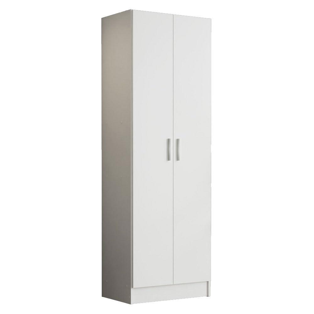 Madesa Pantry Storage Cabinet Armoire Closet with 2 Doors and 5 Utility Shelves 23"L Wooden Organization Unit for Bedroom, Office, Laundry Room, Kitchen, and Garage - White