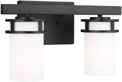 Midnight Black Robie 2-Light Vanity Fixture with Etched White Glass