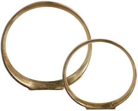 Contemporary Gold Metal Ring Sculptures Set of 2