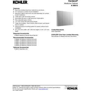 KOHLER Verdera® Aluminum Triple-Door Medicine Cabinet, Frameless with Adjustable Shelves