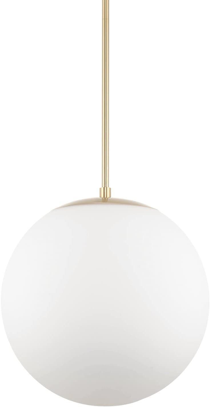 Kira Home Ceres 14" Mid-Century Modern Hanging Orb Pendant Light with Smooth Matte White Frosted Diffuser, Cool Brass