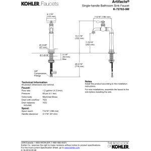 Kohler Artifacts Gentleman's Single Hole Bathroom Faucet with Drain Assemby K-72763-9M-2BZ