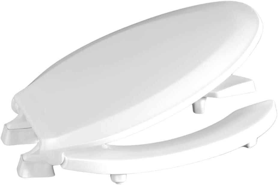 White Plastic 2-Inch Raised Round Toilet Seat with Metal Hinges