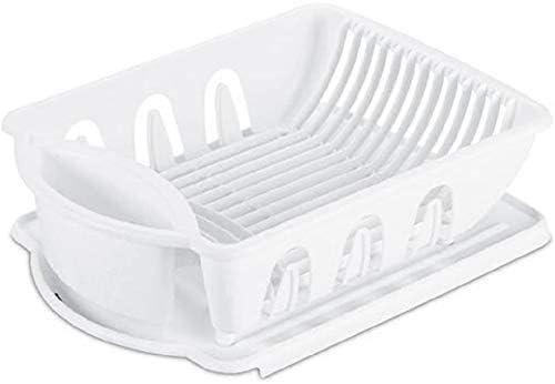 Sterilite 2 Piece Sink Set, Dish Drainer and Drainboard for Plates, Cups, and Flatware, White, 6 Count