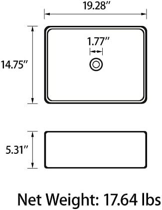 19"W x 15"D White Ceramic Rectangular Vessel Bathroom Sink