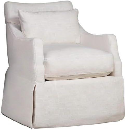 Transitional Cream Swivel Accent Chair with Kidney Pillow