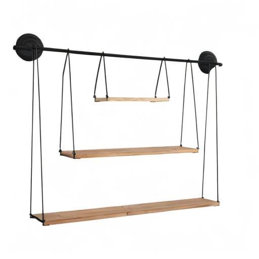 Stratton Home Decor Large 3 Tier Metal and Wood Hanging Wall Shelf, Black