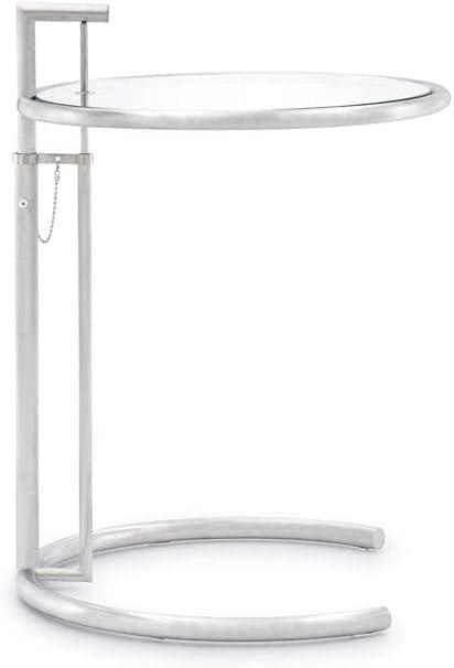 Adjustable Round Clear Glass and Metal Side Table