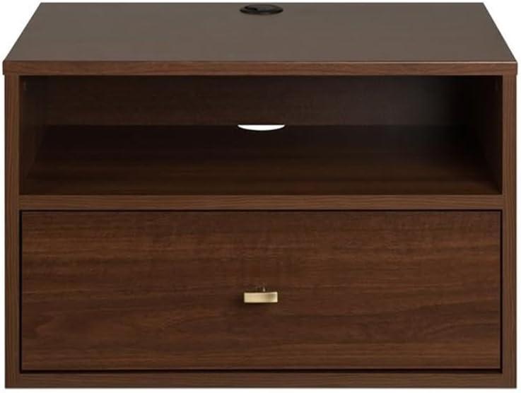 Floating 1 Drawer Nightstand with Open Shelf Cherry - Prepac: Laminated, Cable Management, Metal Glides