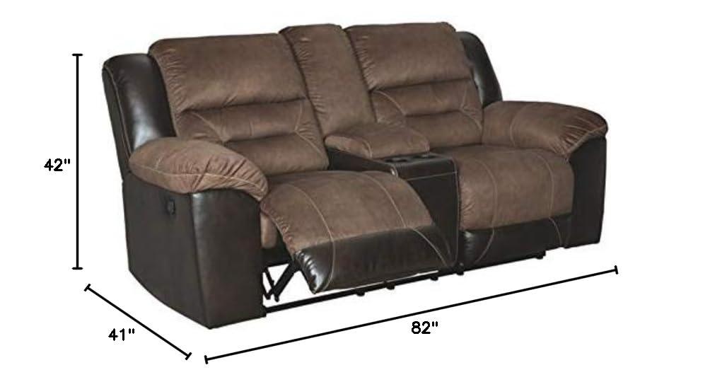Chestnut Faux Leather Reclining Loveseat with Cup Holder and Pillow Back