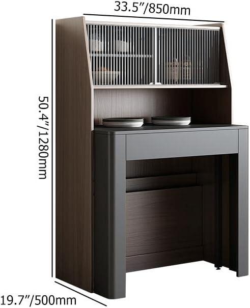 Modern Extendable Dining Table with Storage, Farmhouse Kitchen Table Rectangle Sideboard Glass Door (Walnut & Gray)