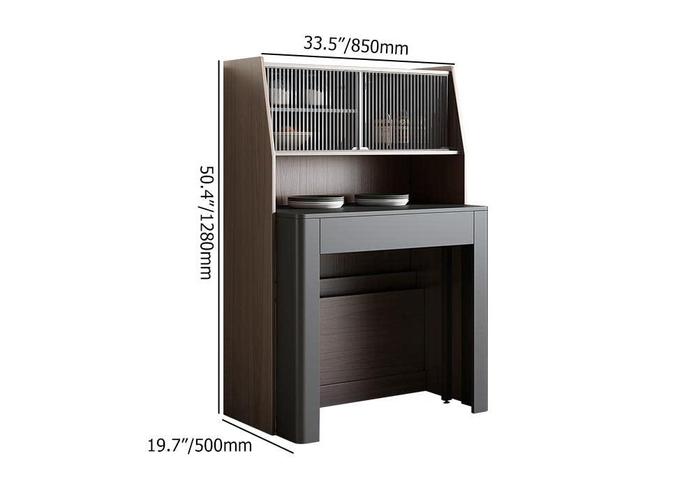 Modern Extendable Dining Table with Storage, Farmhouse Kitchen Table Rectangle Sideboard Glass Door (Walnut & Gray)