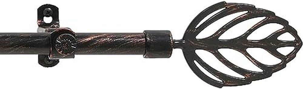 Achim Decorative Rods: Metallo Leaf Black Copper Curtain Rod with Metal Leaf Finials - Adjustable Size: 28" x 48"