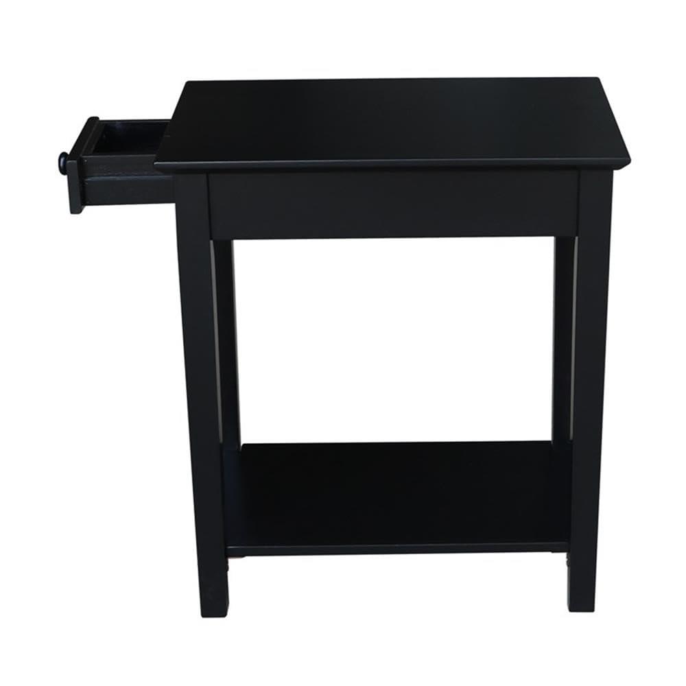 International Concepts Narrow End Table Black: Sleek Design with Drawer & Fixed Shelf for Living Room