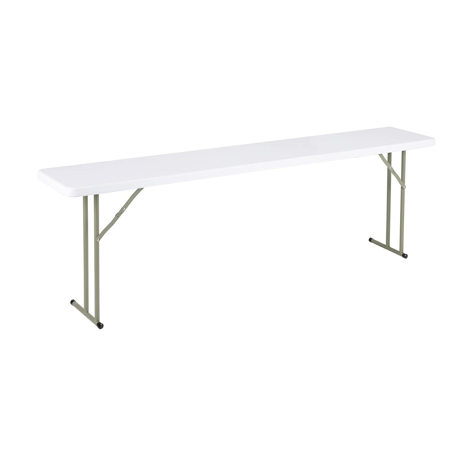 Norwood Commercial Furniture 8 ft Multipurpose Indoor Outdoor Heavy Duty Portable Blow Molded Plastic Folding Training Seminar Table 18" W x 96" L White