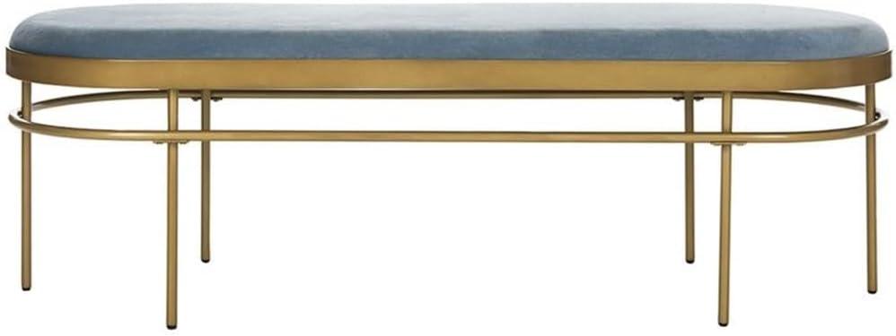 Sylva Oval Bench - Slate Blue Velvet/Gold - Safavieh