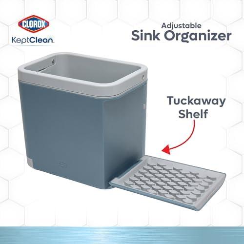 Ginsey 59360 Clorox KeptClean Kitchen Sink Organizer – Space-Saving Organization of Dish Soap, Scrub Brushes, and Dish Towels, Fold-Down Shelf for Sponges and Jewelry, Drainage Tray – Steel