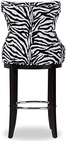 Baxton Studio Peace Modern and Contemporary Zebra Print Patterned Fabric Upholstered Barstool with Metal Footrest Beige: Plywood Frame