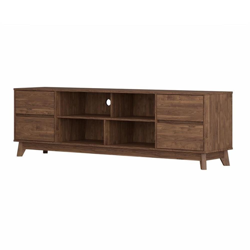 Hollywood Wood Grain TV Stand for TVs up to 85" with Drawers Brown - CorLiving: Mid-Century Modern Media Console