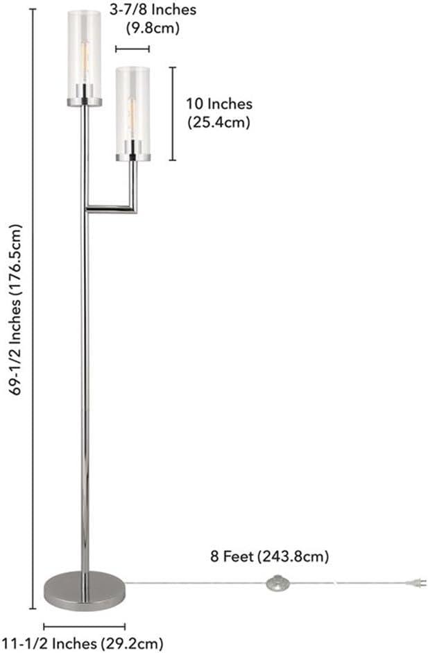 Evelyn&Zoe Basso 2-Light Torchiere Floor Lamp with Glass Shade in Polished Nickel/Clear