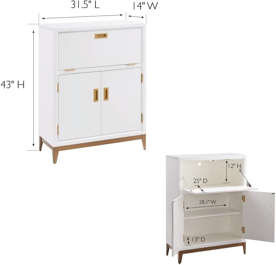 Elegant White and Gold Drop-Lid Hideaway Desk with Storage