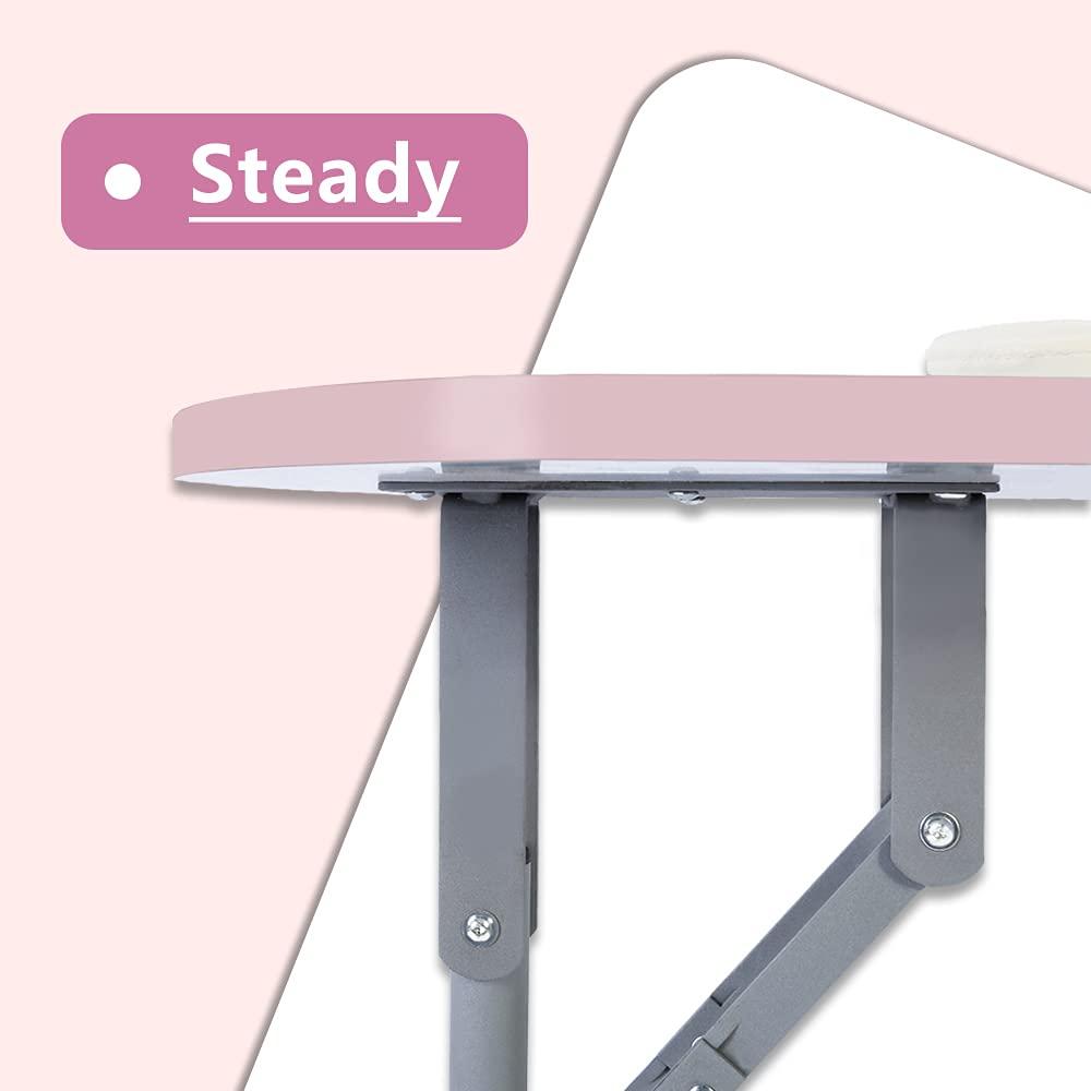 Portable Manicure Table Foldable Nail Desk with Large Drawer Nail Tech Table for Technician Salon Workstation Client Wrist Cushion/Carry Bag/4 Lockable Wheels, 36-inch, Pink