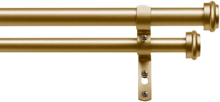 EXCLUSIVE HOME Topper Double Curtain Rod and Finial Set, Gold, 36"-72"