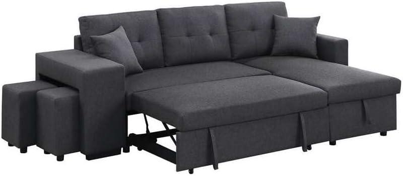 Dennis 57.5'' Dark Gray Linen Tufted Sleeper Sectional with Storage