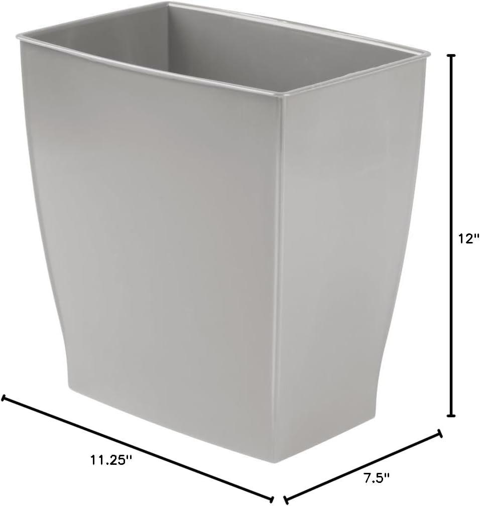 iDesign Mono BPA-Free Plastic Rectangular Waste Basket - 11.25" x 7.5" x 12", Gray