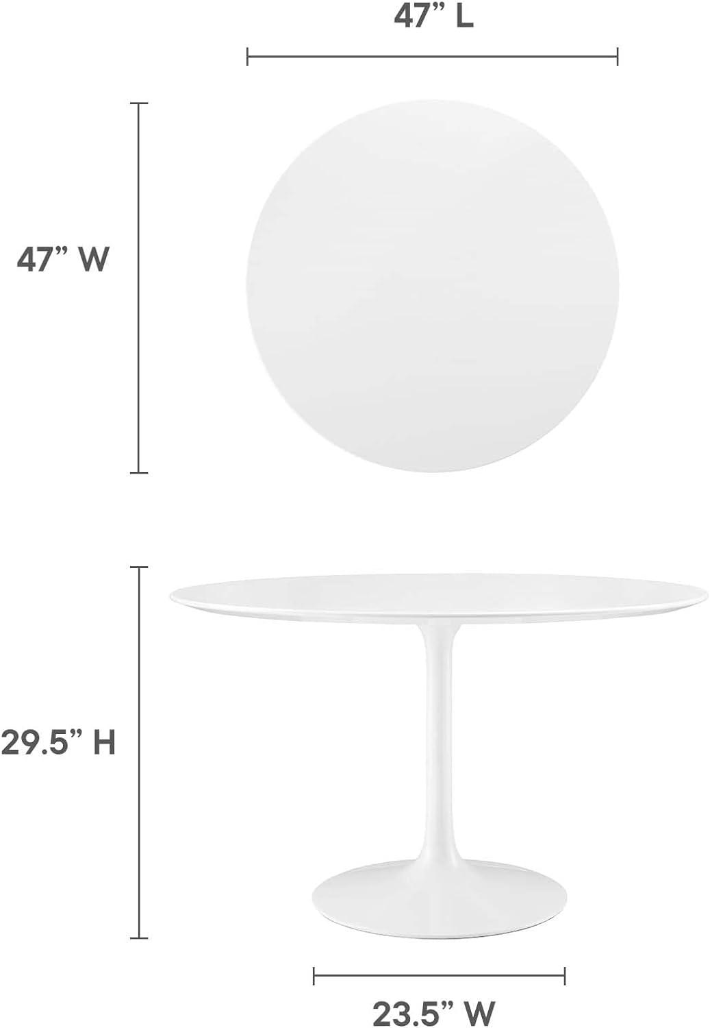 Mid-Century Modern 47" Round White Wood Dining Table