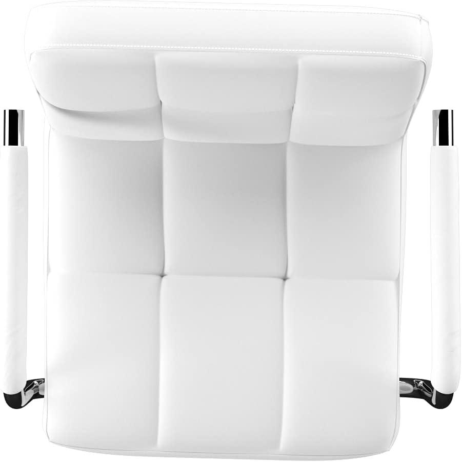 Linon White Quilted Faux Leather Gas-Lift Adjustable Swivel Bar Stool in Chrome