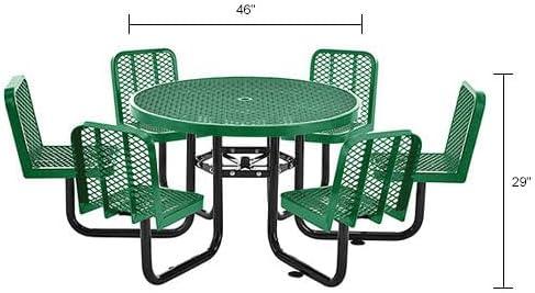 Global Industrial 277590GN 46 in. Round Carousel Expanded Metal Picnic Table with 6 Seats, Green