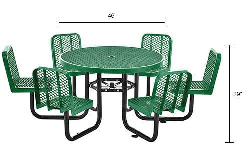 Global Industrial 277590GN 46 in. Round Carousel Expanded Metal Picnic Table with 6 Seats, Green