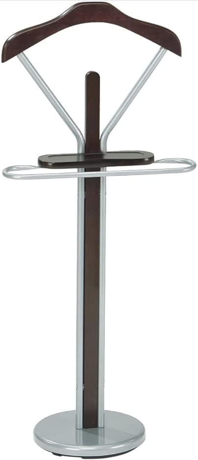 Kings Brand Furniture - Wood & Metal Suit Valet Rack Stand Organizer, Silver/Walnut