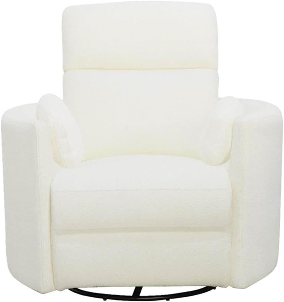 White Chenille Swivel Glider Recliner with Wood Frame
