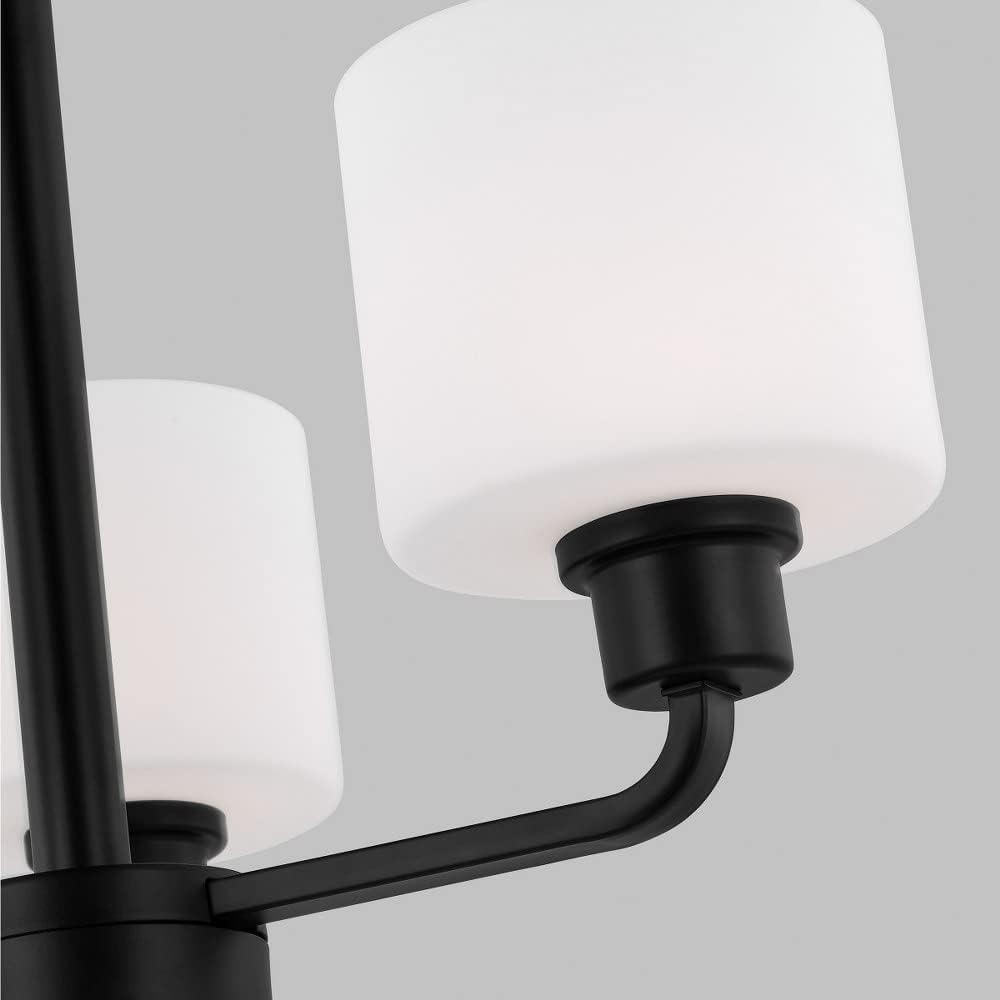Canfield 3-Light Midnight Black Modern Minimalist Hanging Drum Chandelier with Etched White Glass Shades