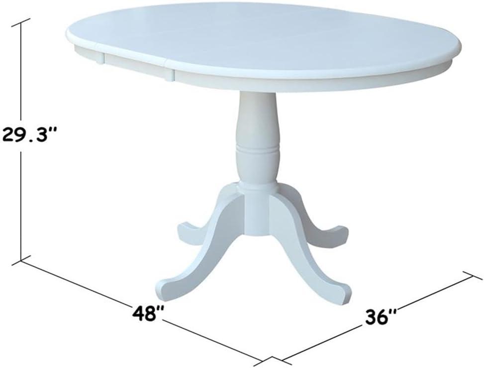 36" Kyle Round Top Pedestal with 12" Drop Leaf Dining Table White - International Concepts: Oval Kitchen Table for 4, Butterfly Leaf