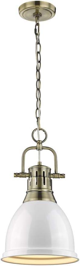 Golden Lighting Duncan 1-Light Small Pendant with Chain in Aged Brass with White